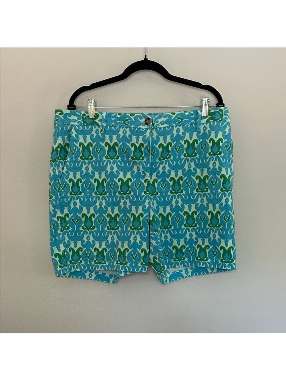 Talbots Women's Blue & Green Relaxed Chino  Patterned Shorts